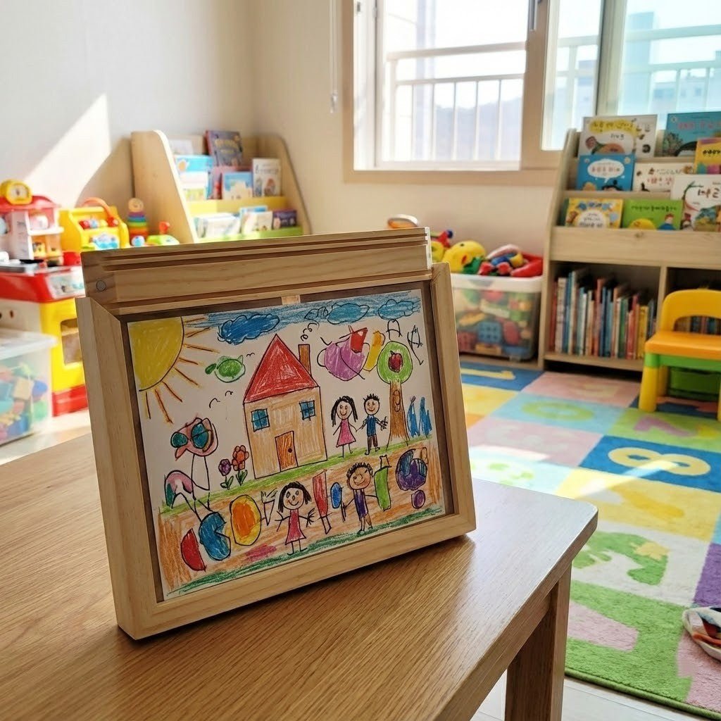 wood-look-display-frame-with-integrated-art-storage-for-kids-img2.jpg